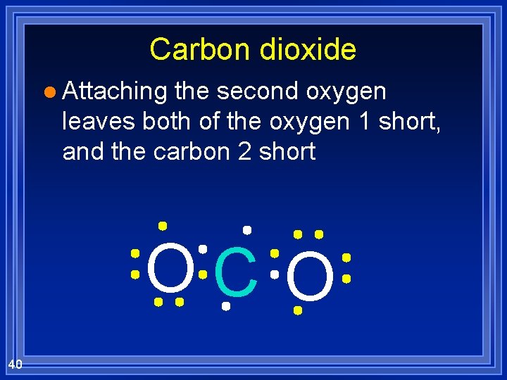Carbon dioxide l Attaching the second oxygen leaves both of the oxygen 1 short,