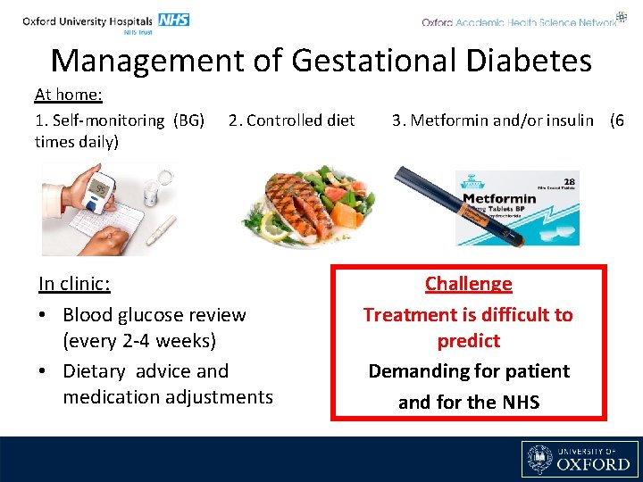 Management of Gestational Diabetes At home: 1. Self-monitoring (BG) 2. Controlled diet times daily)