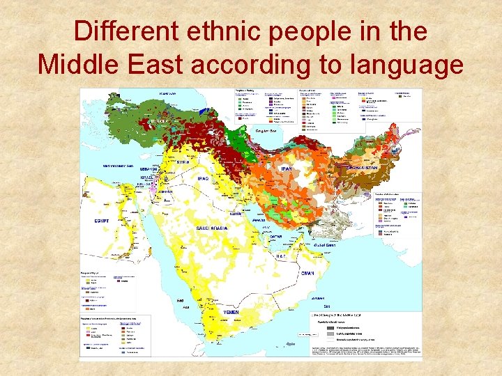 Different ethnic people in the Middle East according to language 