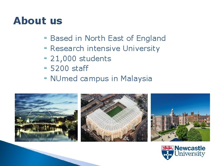 About us Based in North East of England Research intensive University 21, 000 students