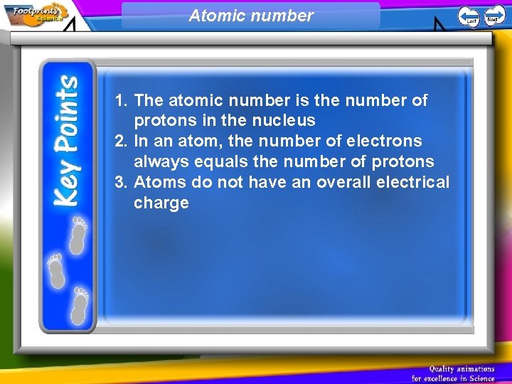 Atomic number 1. The atomic number is the number of protons in the nucleus