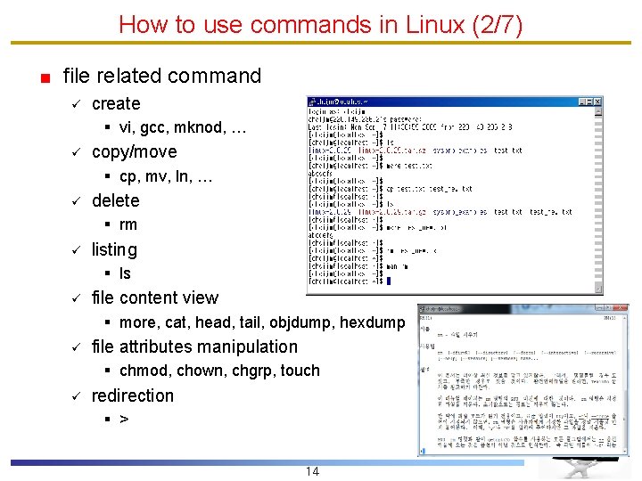 How to use commands in Linux (2/7) file related command ü create § vi,