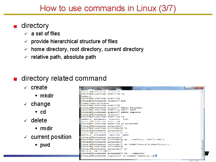 How to use commands in Linux (3/7) directory ü ü a set of files