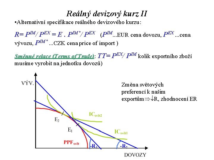 Reálný devizový kurz II • Alternativní specifikace reálného devizového kurzu: R= PIM/ PEX =