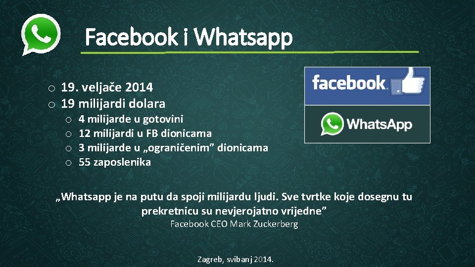 Facebook i Whatsapp o 19. veljače 2014 o 19 milijardi dolara o o 4