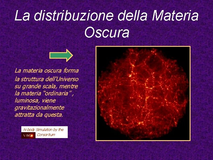 La distribuzione della Materia Oscura La materia oscura forma la struttura dell’Universo su grande