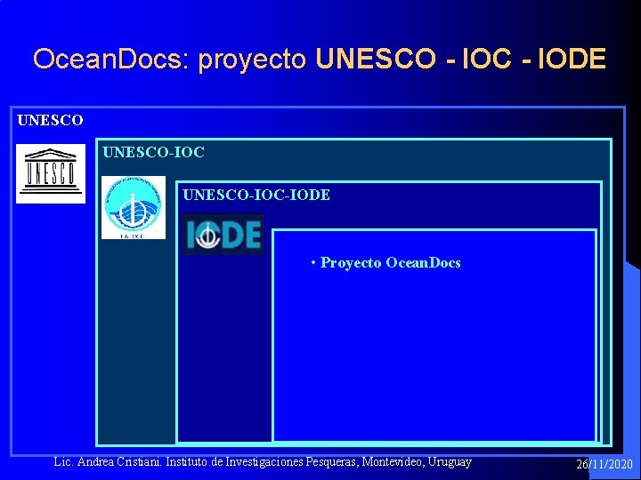 Ocean. Docs: proyecto UNESCO - IOC - IODE UNESCO-IOC-IODE • Proyecto Ocean. Docs Lic.