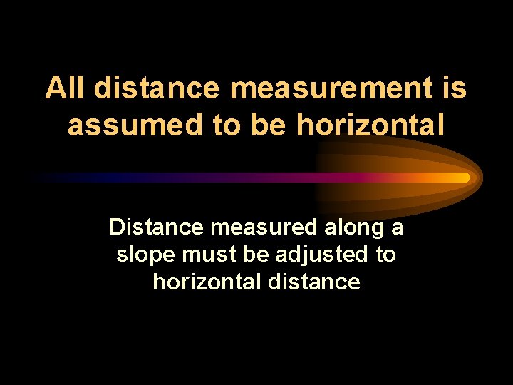 All distance measurement is assumed to be horizontal Distance measured along a slope must