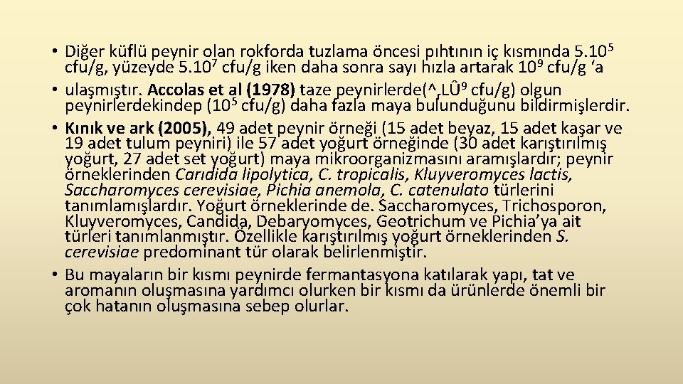  • Diğer küflü peynir olan rokforda tuzlama öncesi pıhtının iç kısmında 5. 105