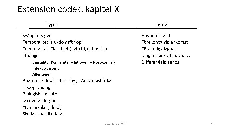 Extension codes, kapitel X Typ 1 Typ 2 Svårighetsgrad Temporalitet (sjukdomsförlöp) Temporalitet (Tid I