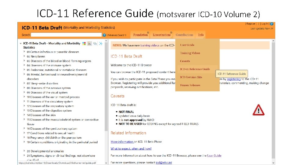 ICD-11 Reference Guide (motsvarer ICD-10 Volume 2) 29 