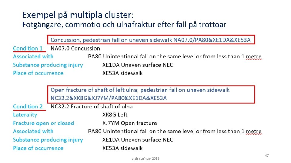 Exempel på multipla cluster: Fotgängare, commotio och ulnafraktur efter fall på trottoar olafr steinum