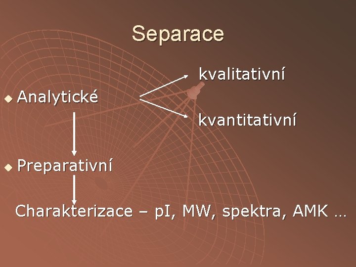 Separace kvalitativní u Analytické kvantitativní u Preparativní Charakterizace – p. I, MW, spektra, AMK