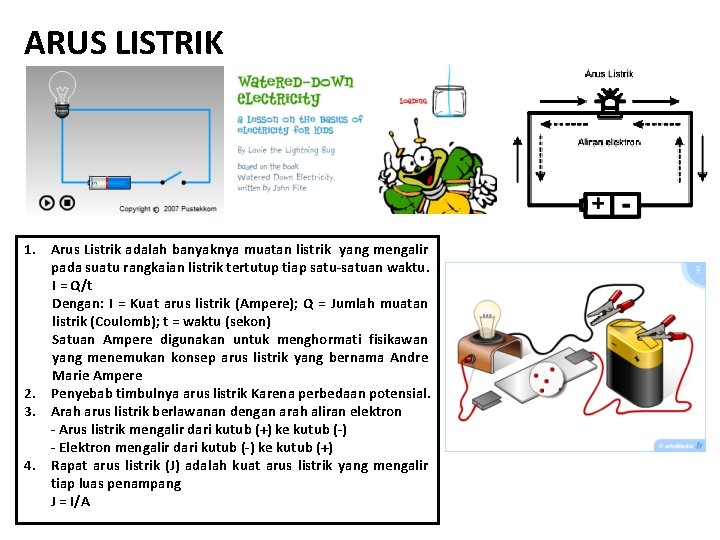 ARUS LISTRIK 1. Arus Listrik adalah banyaknya muatan listrik yang mengalir pada suatu rangkaian