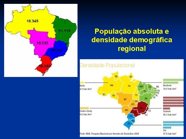 População absoluta e densidade demográfica regional 