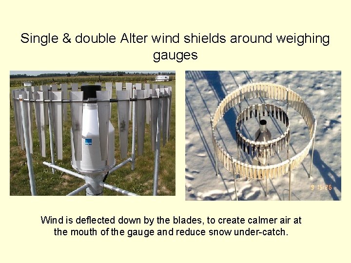 Single & double Alter wind shields around weighing gauges Wind is deflected down by