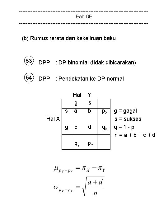 ---------------------------------------Bab 6 B --------------------------------------- (b) Rumus rerata dan kekeliruan baku 53 DPP : DP