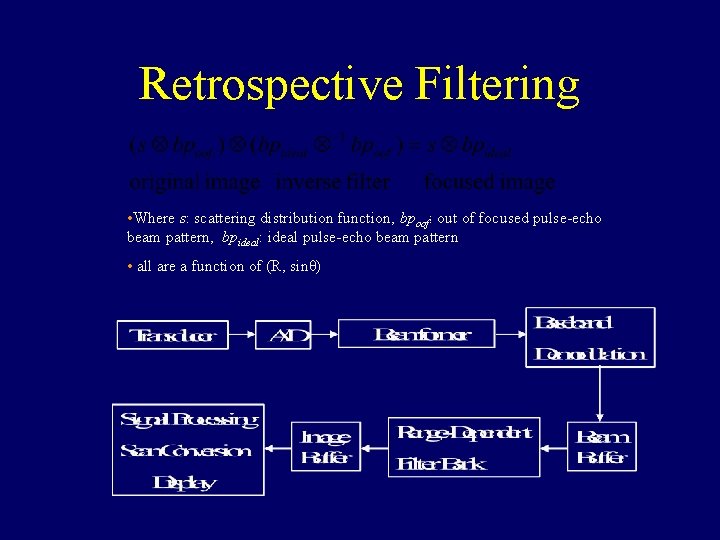 Retrospective Filtering • Where s: scattering distribution function, bpoof: out of focused pulse-echo beam