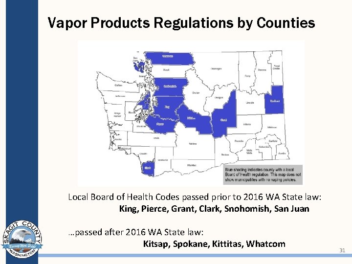 Vapor Products Regulations by Counties Local Board of Health Codes passed prior to 2016