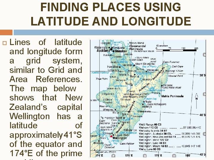 FINDING PLACES USING LATITUDE AND LONGITUDE Lines of latitude and longitude form a grid FINDING PLACES USING LATITUDE AND LONGITUDE Lines of latitude and longitude form a grid
