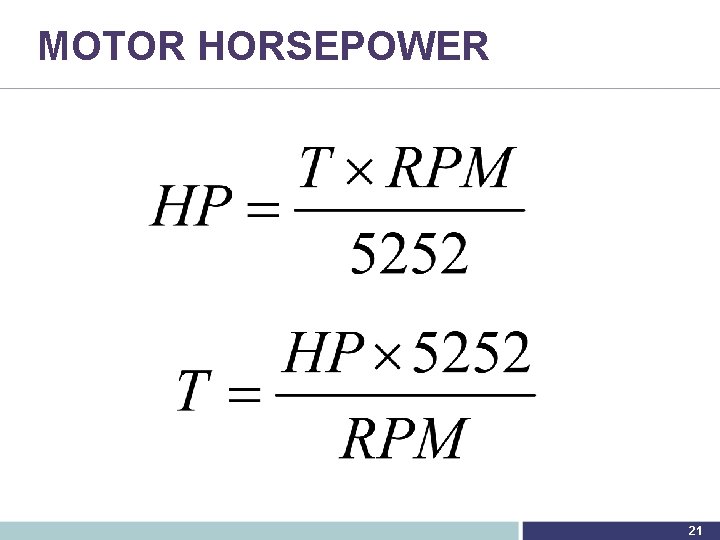 MOTOR HORSEPOWER 21 