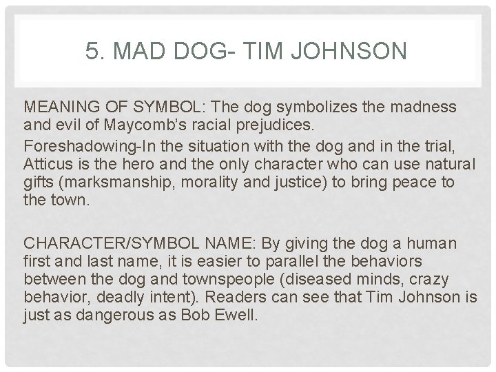 5. MAD DOG- TIM JOHNSON MEANING OF SYMBOL: The dog symbolizes the madness and