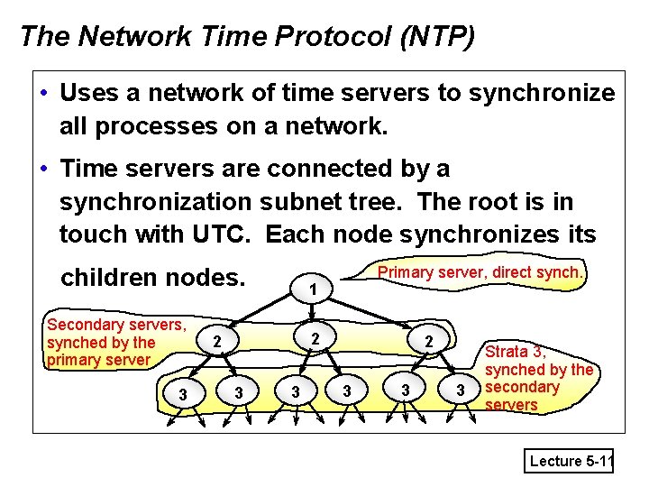 The Network Time Protocol (NTP) • Uses a network of time servers to synchronize