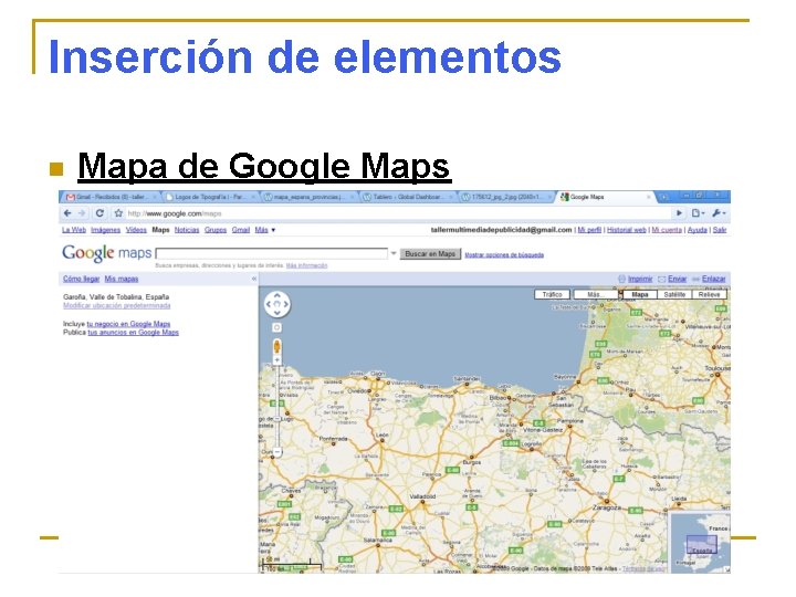 Inserción de elementos n Mapa de Google Maps 