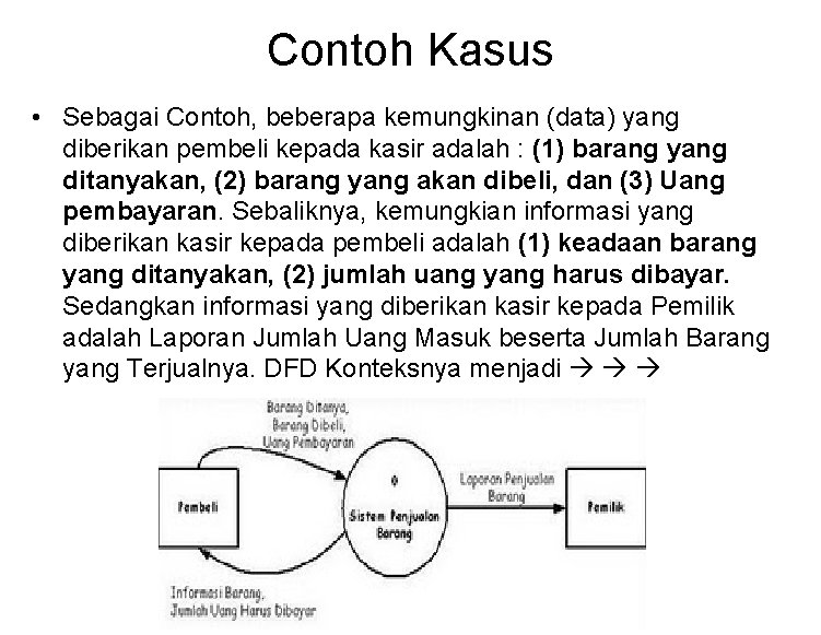 Contoh Kasus • Sebagai Contoh, beberapa kemungkinan (data) yang diberikan pembeli kepada kasir adalah