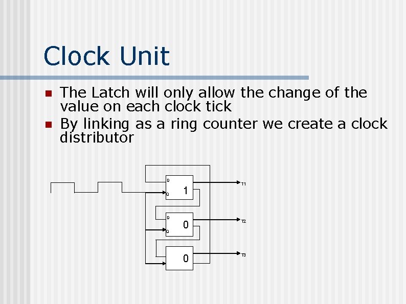 Clock Unit n n The Latch will only allow the change of the value