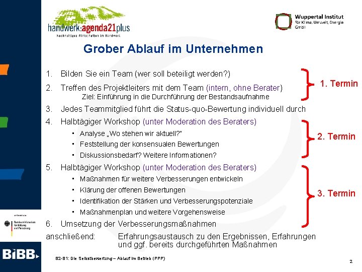 Grober Ablauf im Unternehmen 1. Bilden Sie ein Team (wer soll beteiligt werden? )