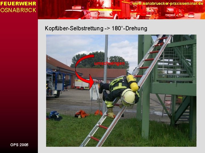 FEUERWEHR www. osnabruecker-praxisseminar. de OSNABRUCK E Kopfüber-Selbstrettung -> 180°-Drehung umschwingen OPS 2005 