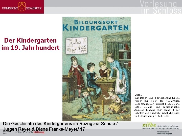 Der Kindergarten im 19. Jahrhundert Quelle: Das Bauen. Aus: Festgeschenk für die Kinder zur