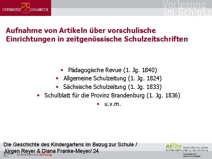 Aufnahme von Artikeln über vorschulische Einrichtungen in zeitgenössische Schulzeitschriften § Pädagogische Revue (1. Jg.