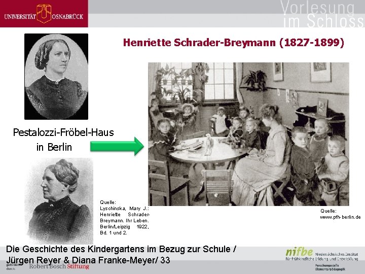 Henriette Schrader-Breymann (1827 -1899) Pestalozzi-Fröbel-Haus in Berlin Quelle: Lyschinska, Mary J. : Henriette Schrader.