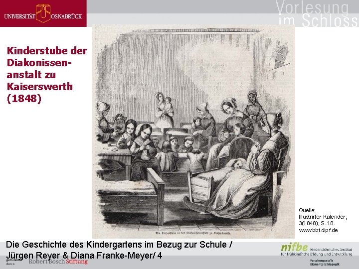 Kinderstube der Diakonissenanstalt zu Kaiserswerth (1848) Quelle: Illustrirter Kalender, 3(1848), S. 18. www. bbf.