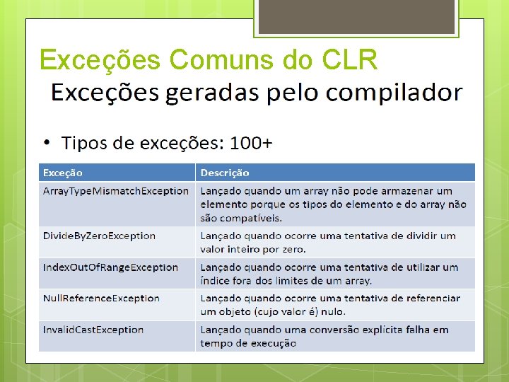 Exceções Comuns do CLR 