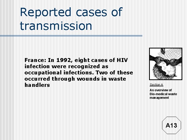Reported cases of transmission France: In 1992, eight cases of HIV infection were recognized