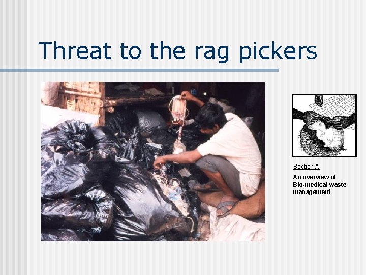 Threat to the rag pickers Section A An overview of Bio-medical waste management 