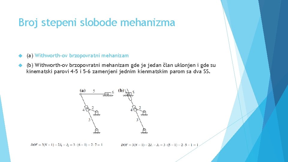 Broj stepeni slobode mehanizma (a) Withworth-ov brzopovratni mehanizam (b) Withworth-ov brzopovratni mehanizam gde je