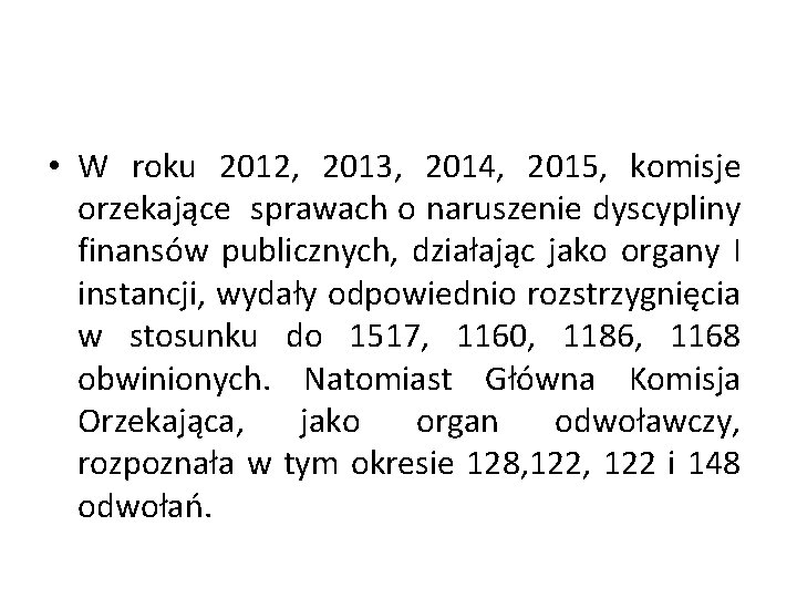  • W roku 2012, 2013, 2014, 2015, komisje orzekające sprawach o naruszenie dyscypliny