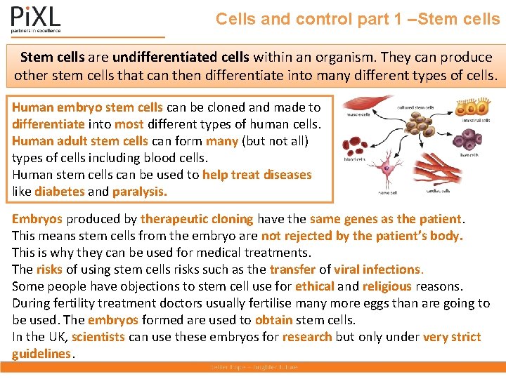 Cells and control part 1 –Stem cells are undifferentiated cells within an organism. They