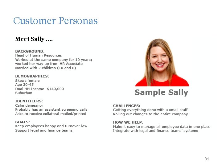 Customer Personas Meet Sally …. 34 