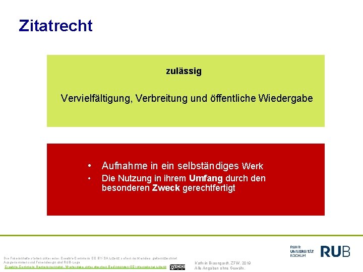 Zitatrecht zulässig Vervielfältigung, Verbreitung und öffentliche Wiedergabe • Aufnahme in ein selbständiges Werk •