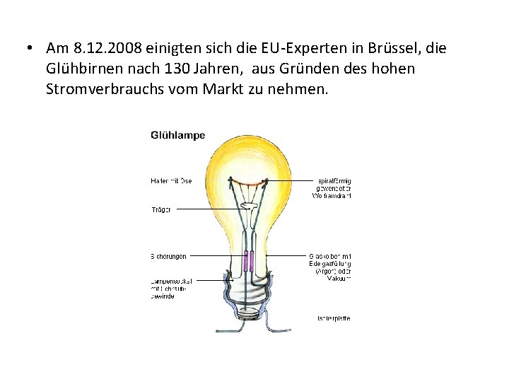  • Am 8. 12. 2008 einigten sich die EU-Experten in Brüssel, die Glühbirnen