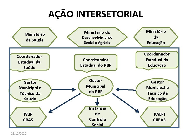 AÇÃO INTERSETORIAL Ministério da Saúde Coordenador Estadual da Saúde Gestor Municipal e Técnico da