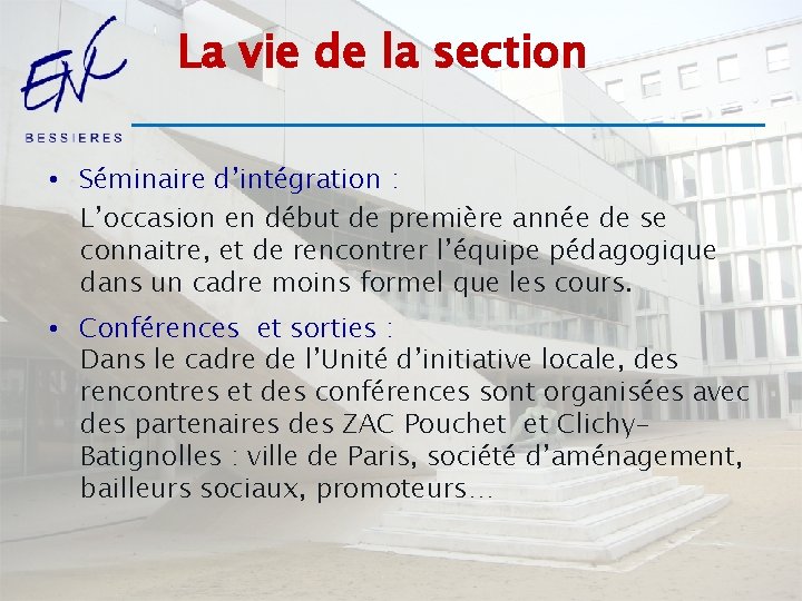 La vie de la section • Séminaire d’intégration : L’occasion en début de première