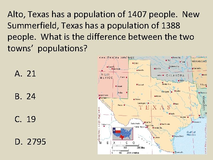 Alto, Texas has a population of 1407 people. New Summerfield, Texas has a population