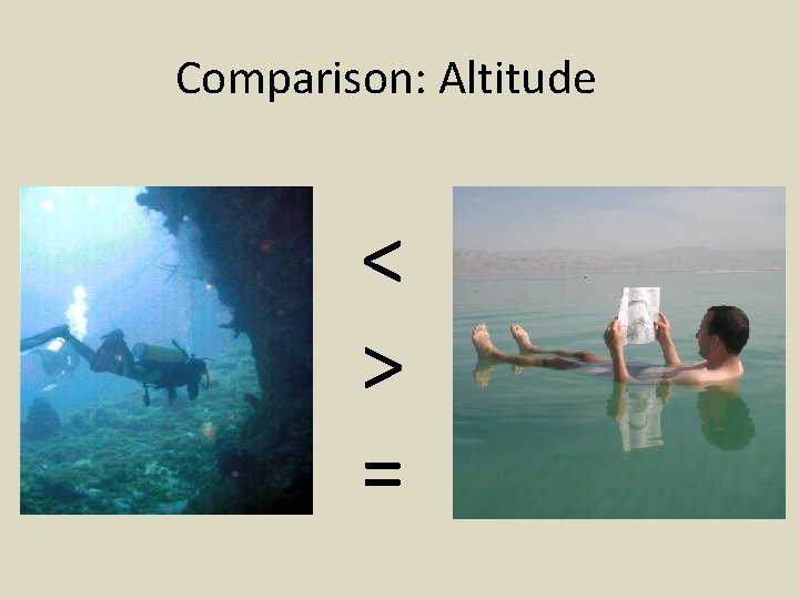 Comparison: Altitude < > = 