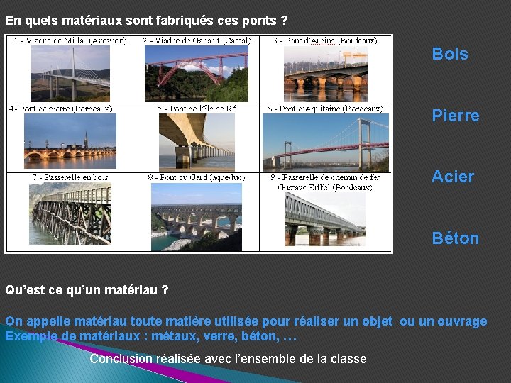 En quels matériaux sont fabriqués ces ponts ? Bois Pierre Acier Béton Qu’est ce En quels matériaux sont fabriqués ces ponts ? Bois Pierre Acier Béton Qu’est ce